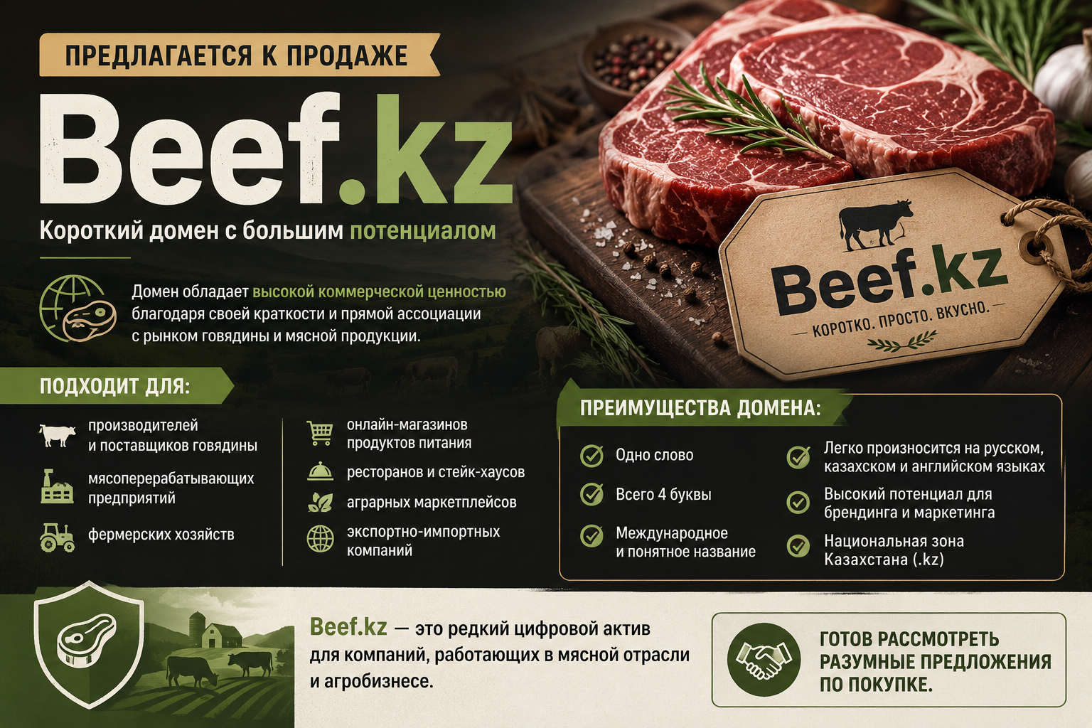 Beef.kz — домен предлагается к продаже